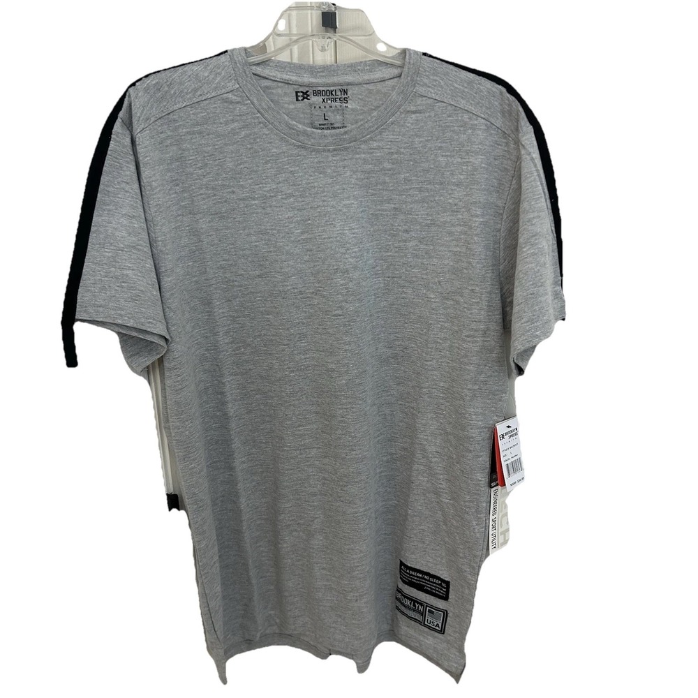 Brooklyn Xpress Men's Gray Short-sleeve Shirt Black Stripes On Shoulders‎ L NWT